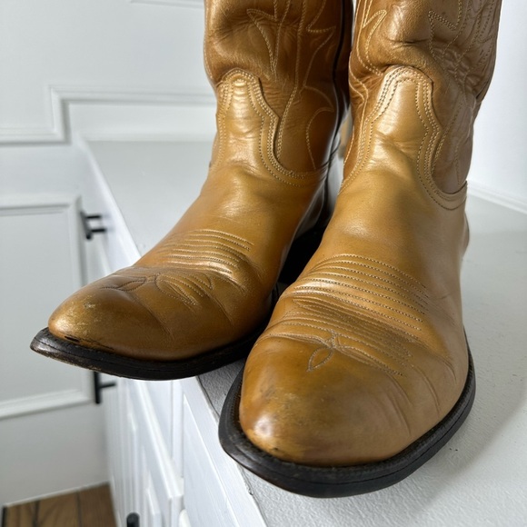 Acme Vintage Tall Cowboy Boots Men’s 11.5D Tan Leather Western Boots USA - Picture 4 of 10